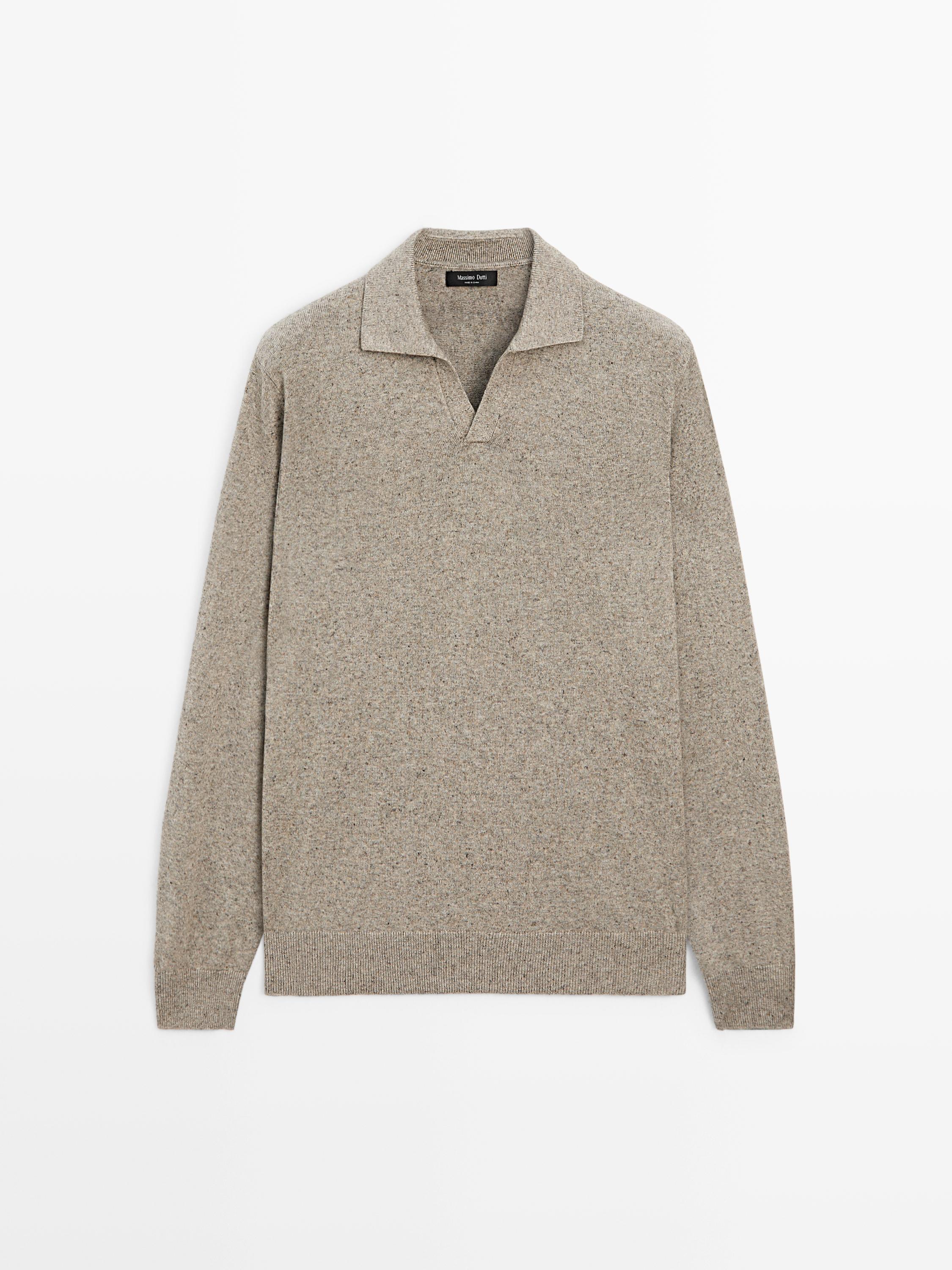 Cotton blend knit polo collar sweater