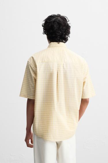 CHEMISE RELAXED FIT À CARREAUX - Jaune clair de Zara - Image 2