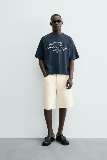 WAFFLE-KNIT TEXTURE T-SHIRT - Navy blue by Zara - Image 0