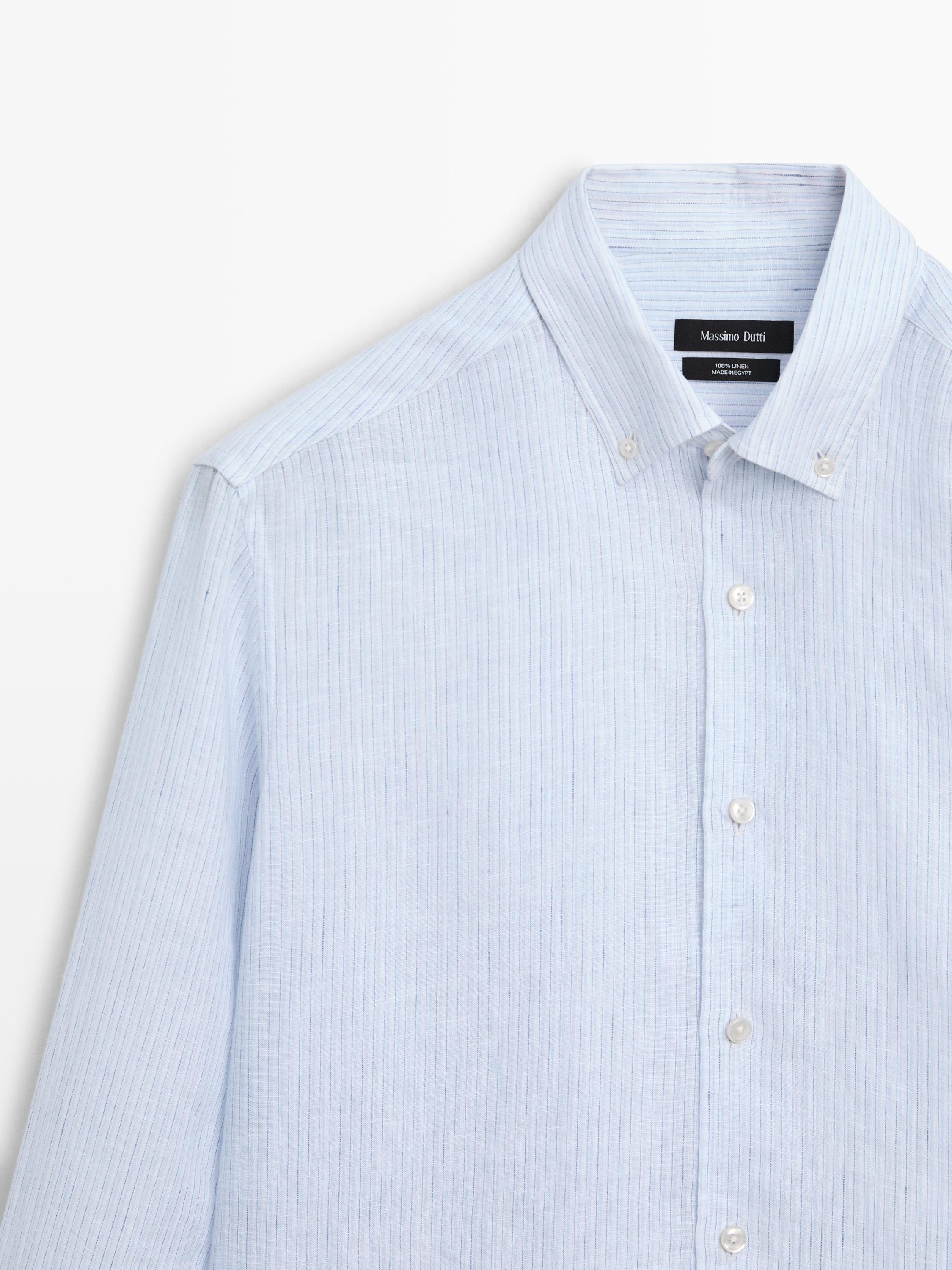 Regular fit 100% linen striped shirt