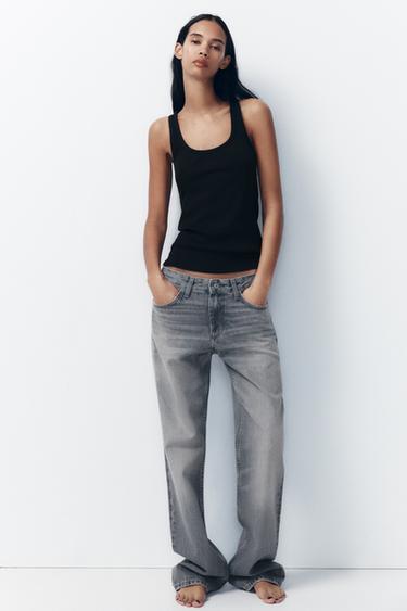 JEANS TRF WIDE LEG TIRO MEDIO FULL LENGTH - Gris de Zara