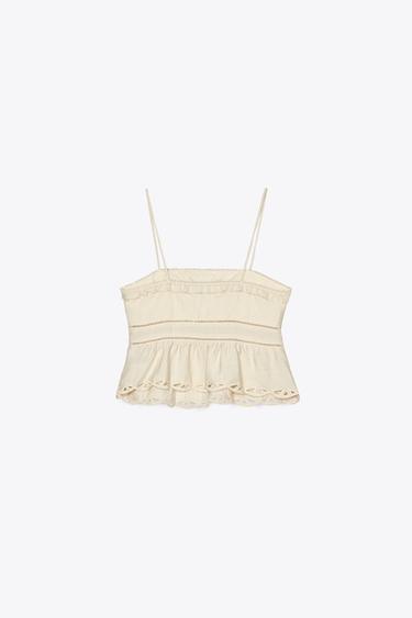CUTWORK EMBROIDERY CROP TOP - Ecru by Zara - Image 6