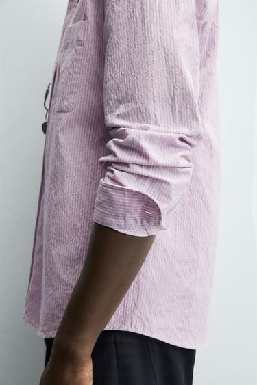 Zara STRIPED WASHED SHIRT - Pink / Mauve