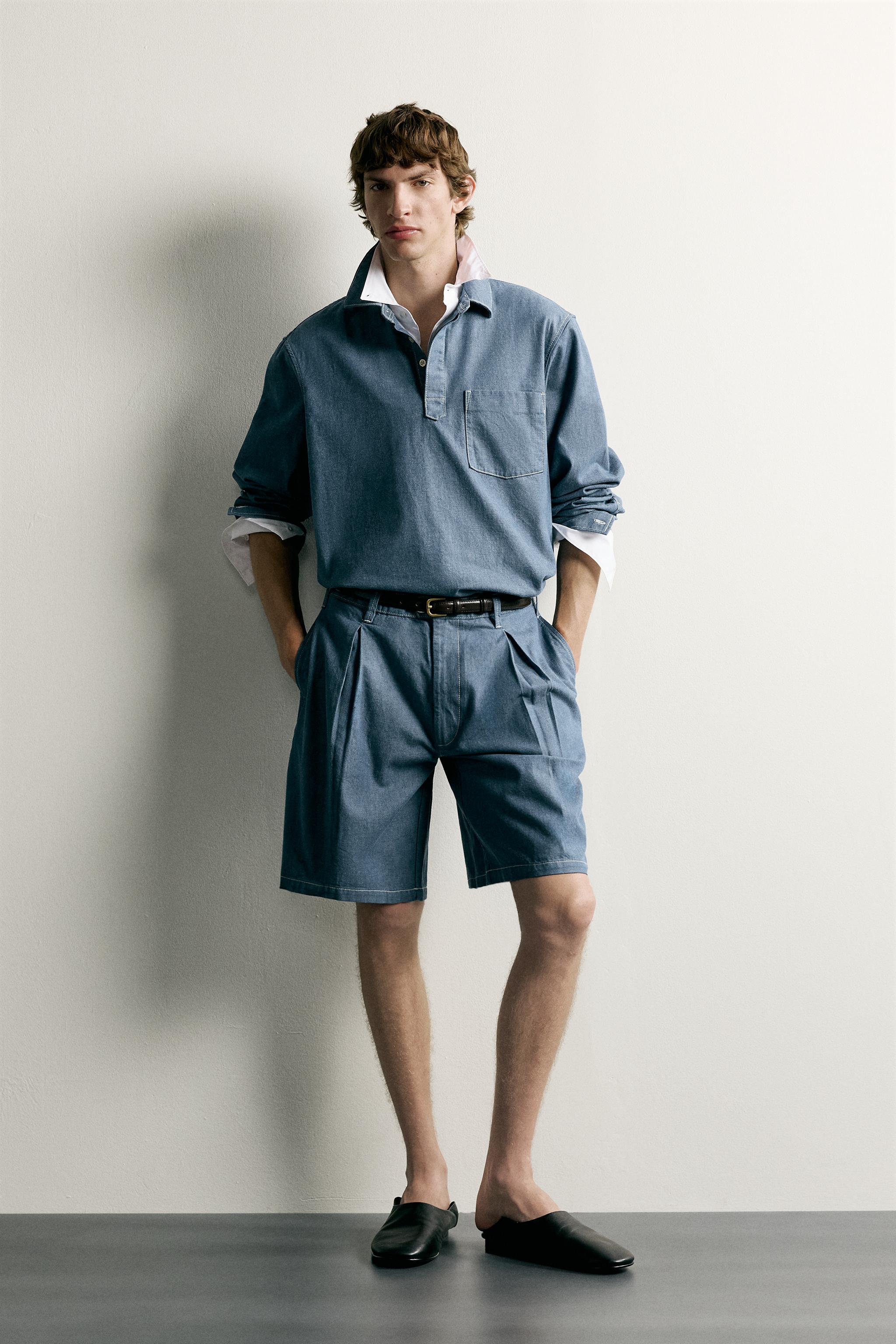 Мужские рубашки Zara WASHED LIGHTWEIGHT DENIM POLO SHIRT