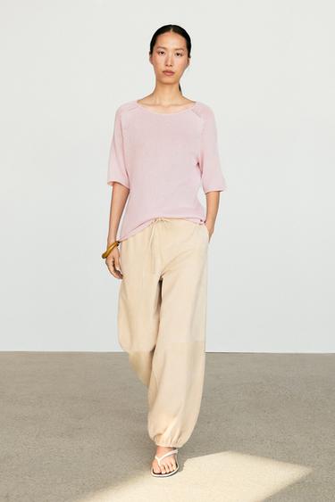 Jersey punto escote barco 100% algodón - Rosa de Zara - Imagen 0
