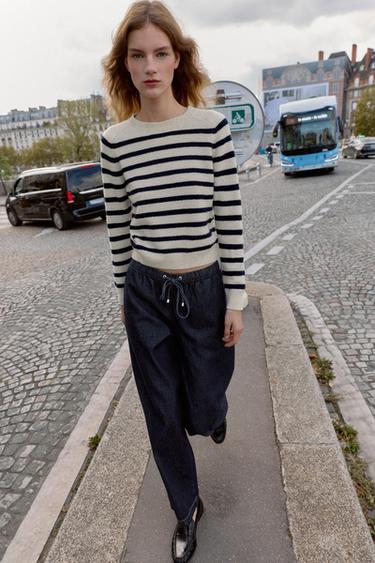 ÁO LEN DỆT KIM KẺ NGANG - Màu vàng cát/Xanh từ Zara