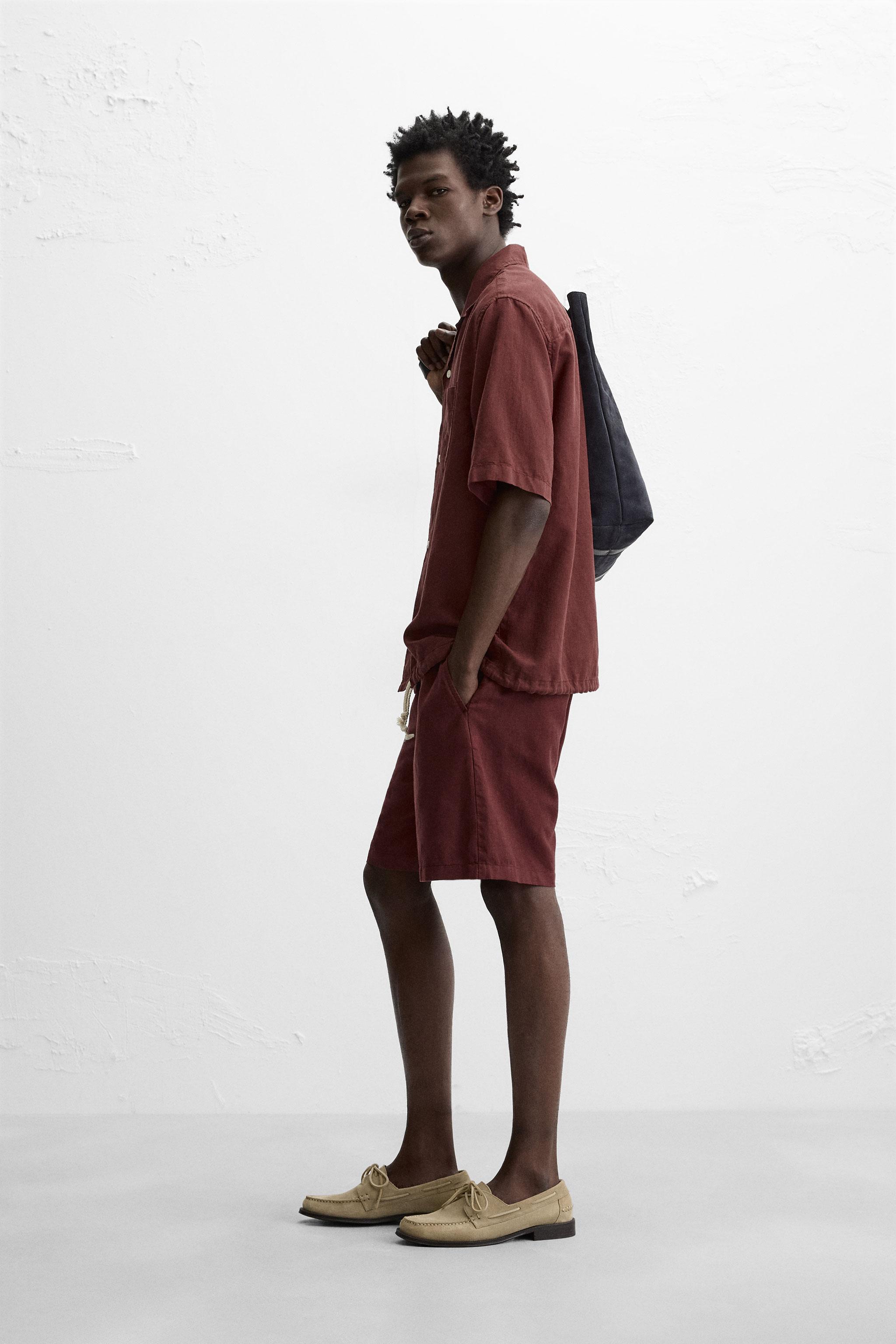 maronページです！ LINEN-COTTON SHORTS - Burgundy | ZARA United States