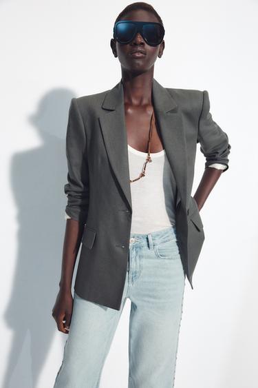 BLAZER ENTALLADA MEZCLA LINO - Gris medio de Zara