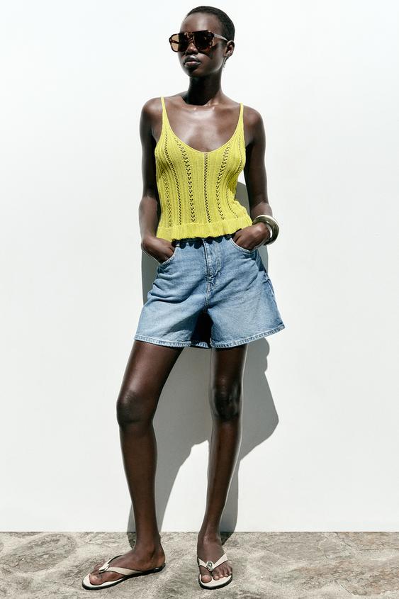 TOP EN MAILLE POINTELLE À VOLANTS - Vert de Zara - Image 0