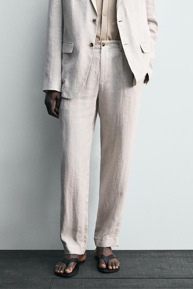 Zara 100% LINEN SUIT PANTS - Sand