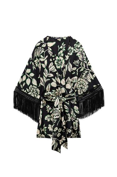 PRINTED JACKET WITH FRINGING