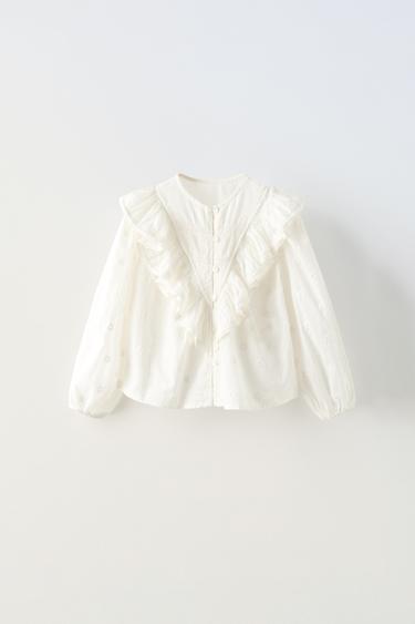 EMBROIDERED RUFFLE SHIRT - Ecru by Zara - Image 0