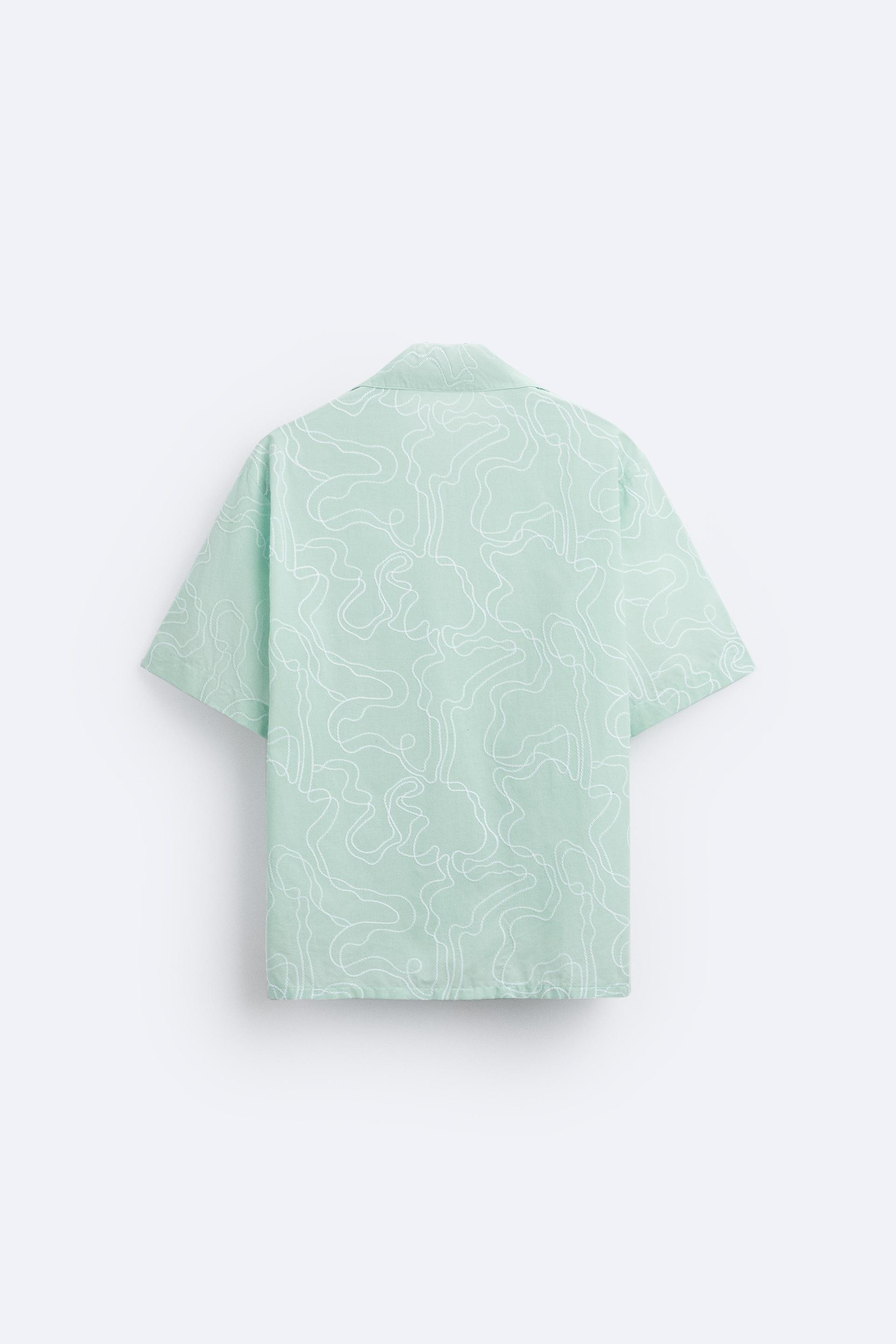 CONTRAST EMBROIDERED SHIRT - Sea green