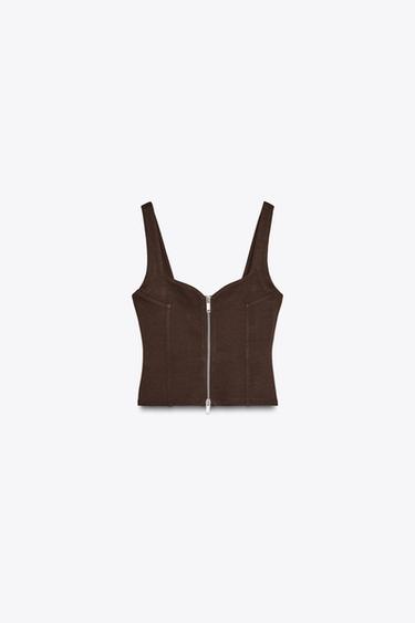 ZIP-UP INTERLOCK TOP - Dark brown by Zara - Image 4