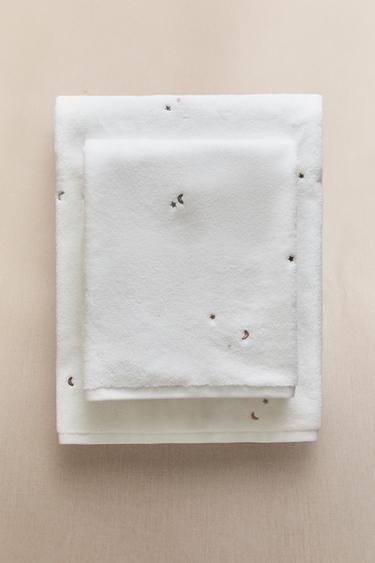 KIDS' MOON AND STAR BATH TOWEL - Oyster-white by Zara
