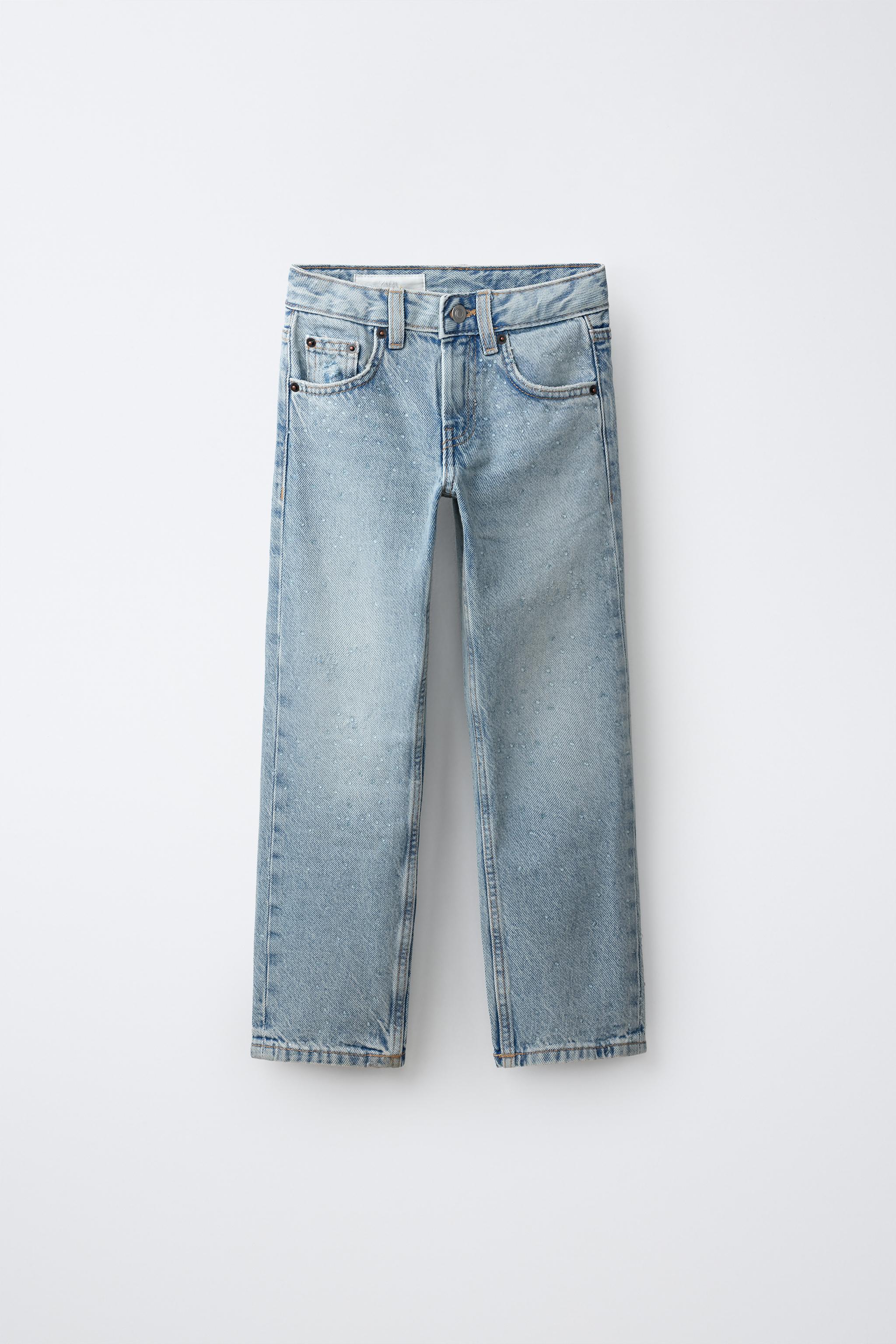 stone  デニム　パンツ ラインストーン ワイドレッグデニムパンツ - ブルー | ZARA Japan / 日本