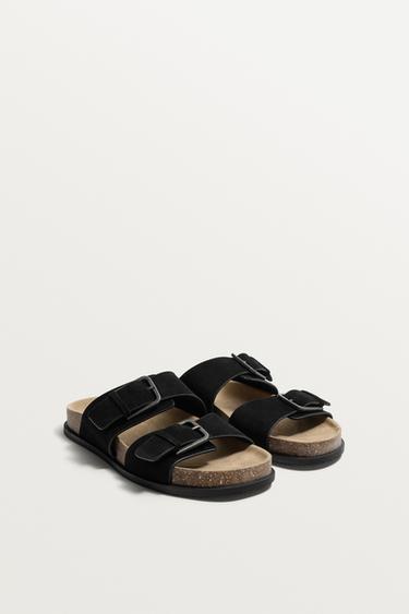 SANDALI IN PELLE CON FASCETTE - Nero di Zara