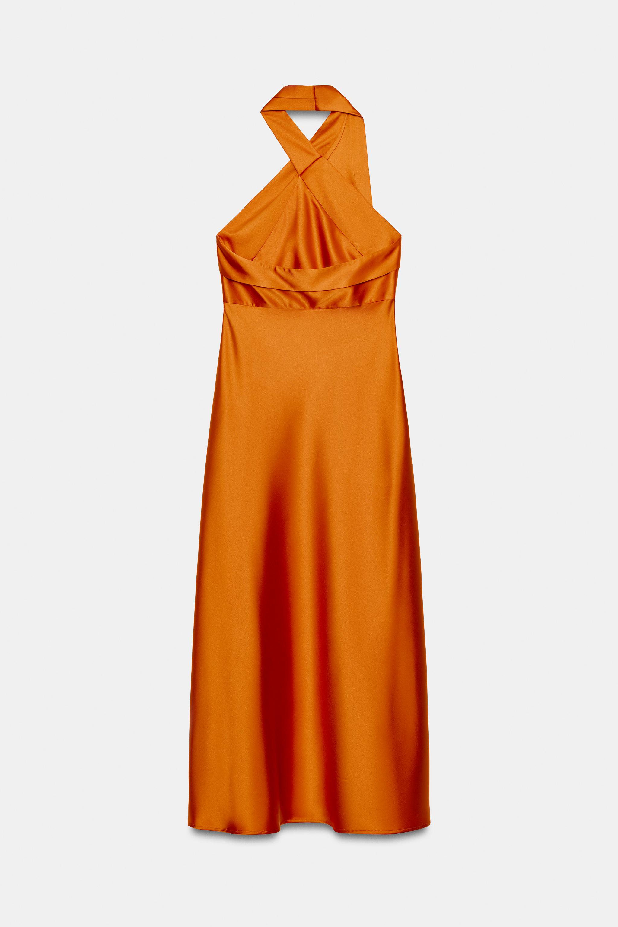 Zara Saten Halter Yaka Midi Elbise görsel 4