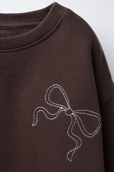 CONTRAST EMBROIDERED SWEATSHIRT - Chocolate by Zara - Image 2