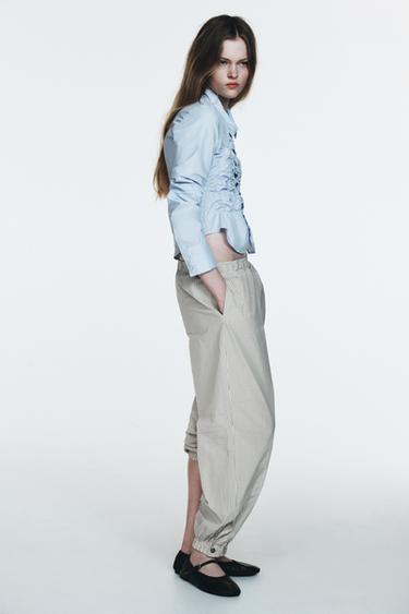 PANTALON BOUFFANT NYLON À CARREAUX - Blanc / Noir de Zara - Image 3