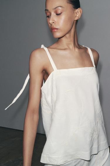 ZW COLLECTION EMBROIDERED TOP - Ecru by Zara