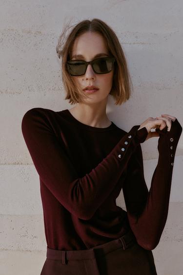BASIC PLAIN KNIT JUMPER - Burgundy by Zara