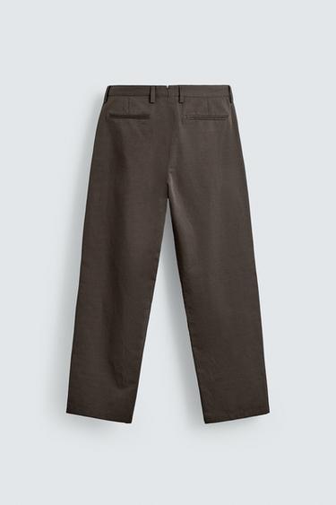 COTTON/LINEN PLEATED TROUSERS - Black / Brown by Zara - Image 1