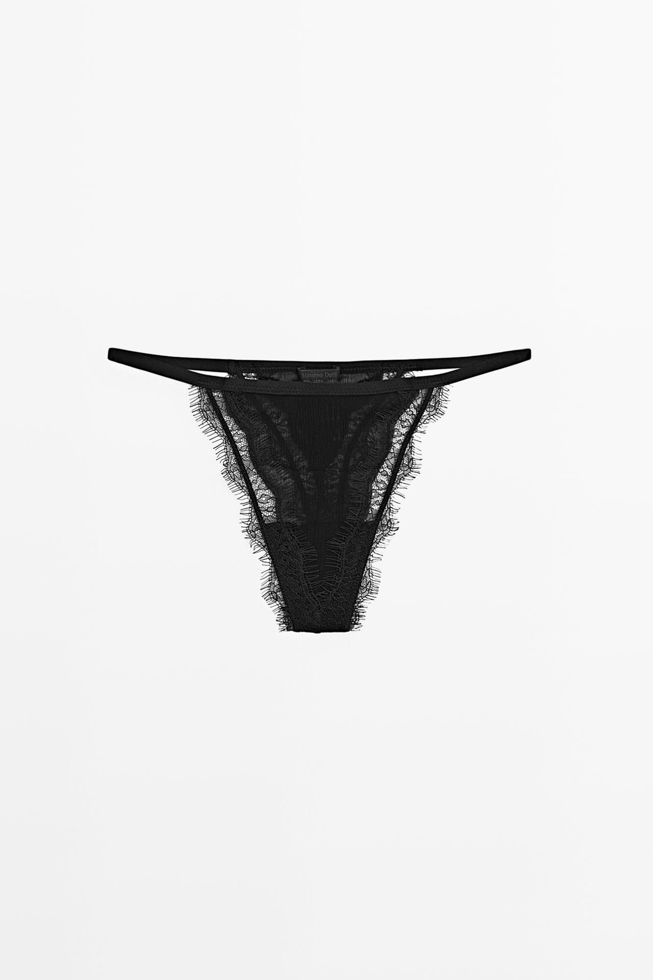 Thong with lace detail — Black