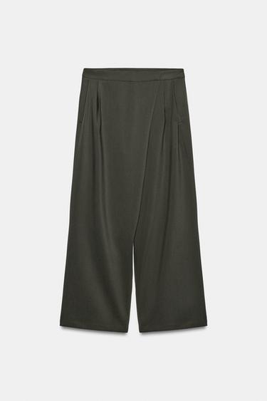 PANTALÓN CINTURA CRUZADA - Verde gris de Zara