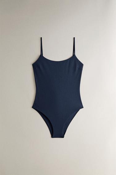 Zara BEACH SWIMSUIT WITH THIN STRAPS - Blue - Image 0