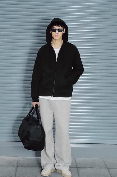 Zara ORIGINS 系列厚磅拉鍊連帽運動衫 - 黑色