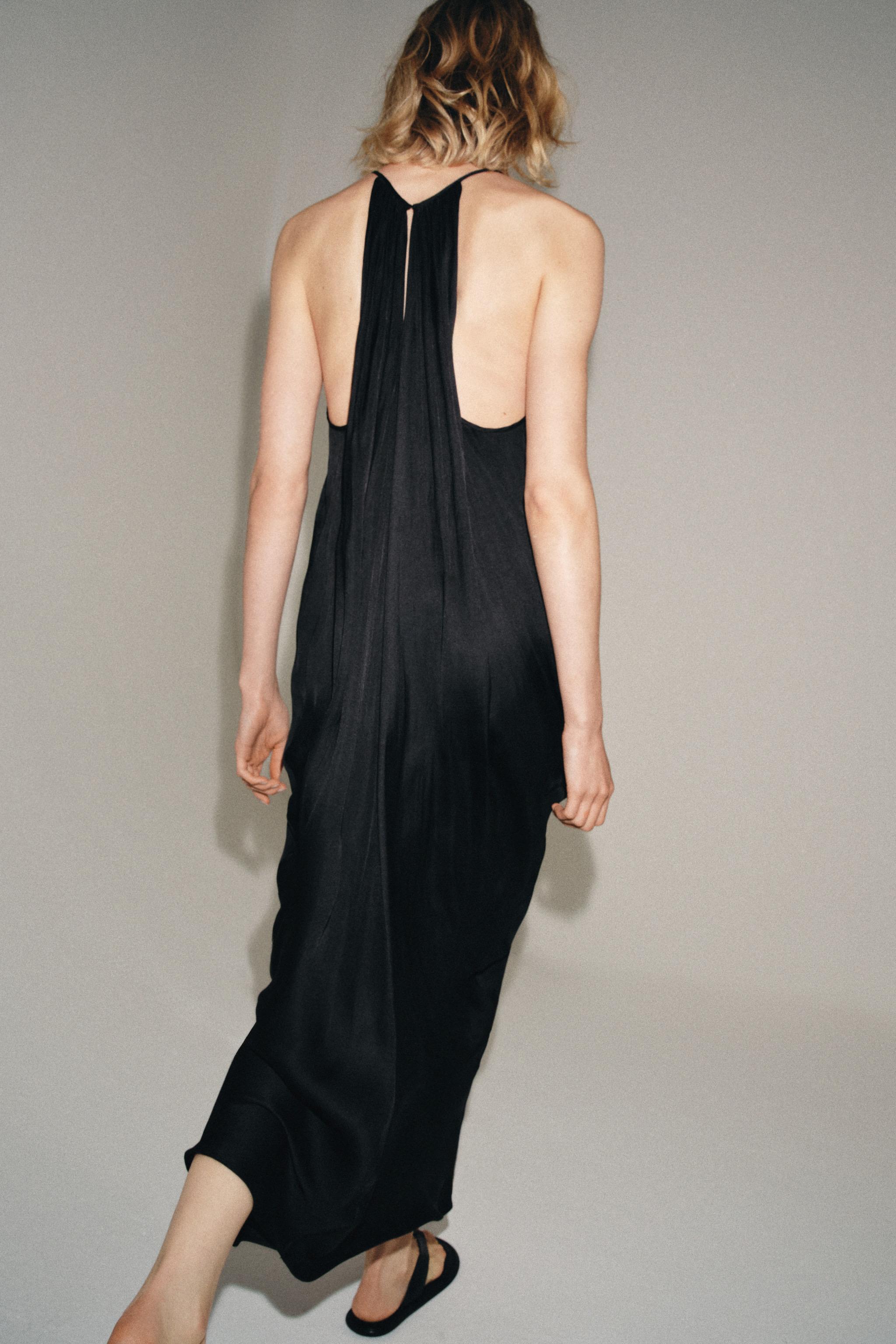 Zara ZW COLLECTION SATEN YÜZEYLİ DRAPE ELBİSE görsel 5