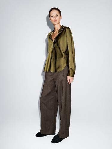 Pantalon barrel fit 100 % laine - Chocolat de Zara - Image 0