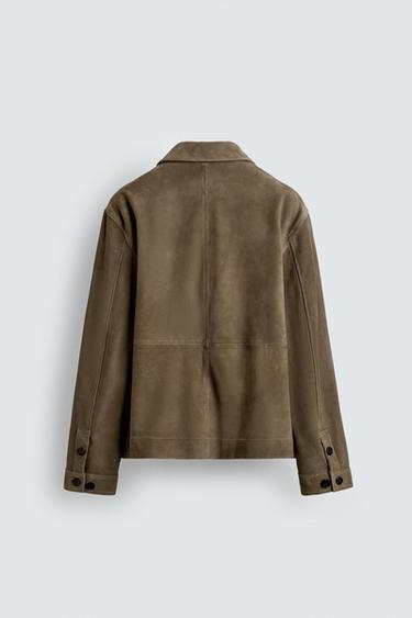 SUEDE LEATHER JACKET WITH POCKETS - Grey / Tan by Zara - Image 7