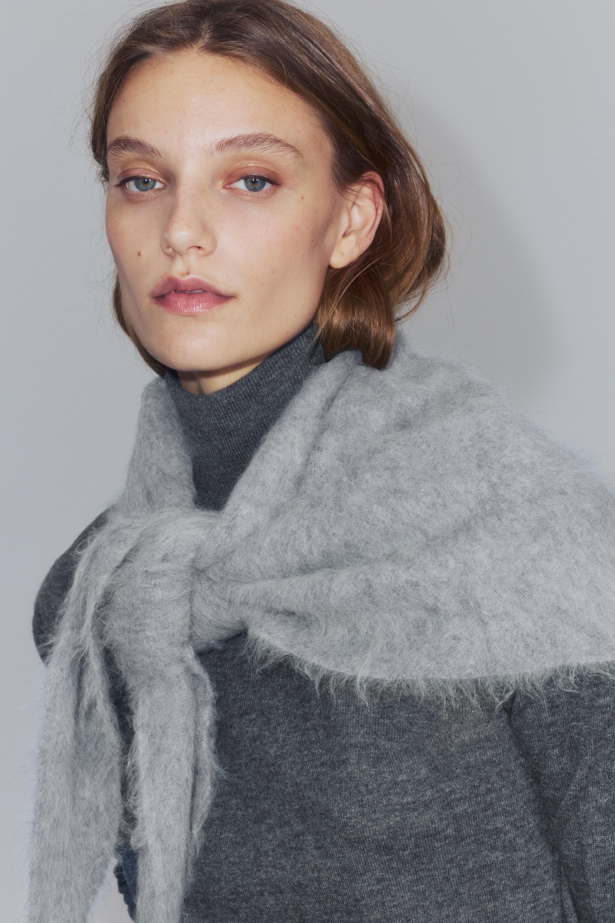 Brushed Effect 100% Wool Triangular Scarf by Zara