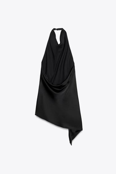 ZW COLLECTION SATIN HALTER TOP - Black by Zara - Image 6