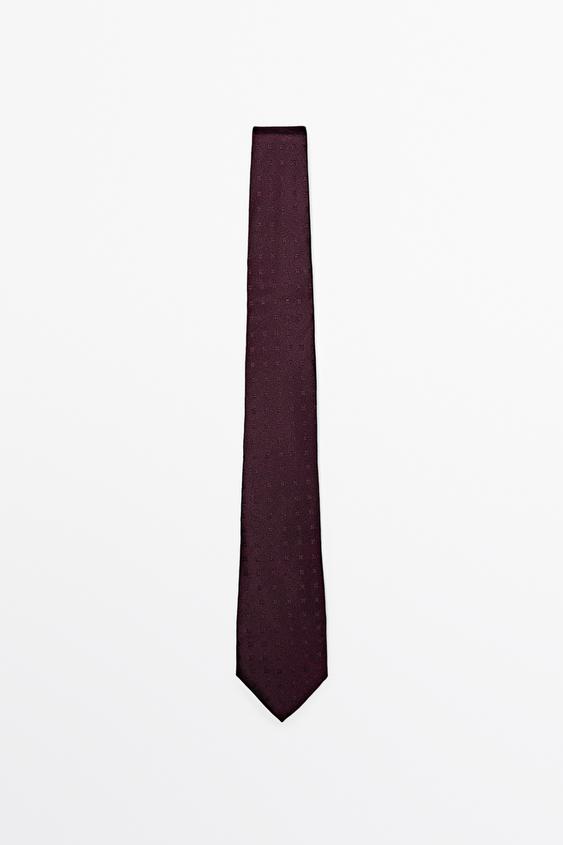 Zara 100% silk tie with embroidered detail - white - Image 0