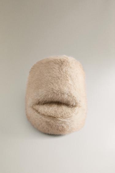 FAUX FUR FLATFORM SLIPPERS - Sand Brown by Zara - Image 4