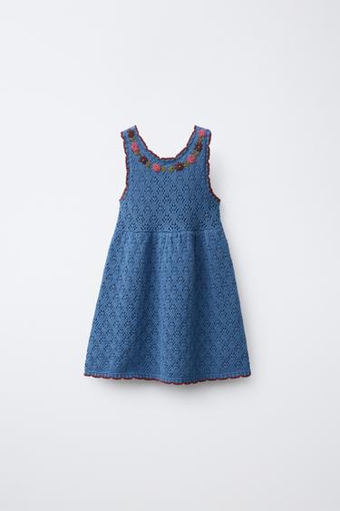 KNIT DRESS WITH EMBROIDERED FLOWERS - Mid-blue by Zara