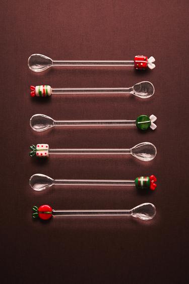 PACK OF CHRISTMAS GLASS DESSERT SPOONS (PACK OF 6) - Green by Zara