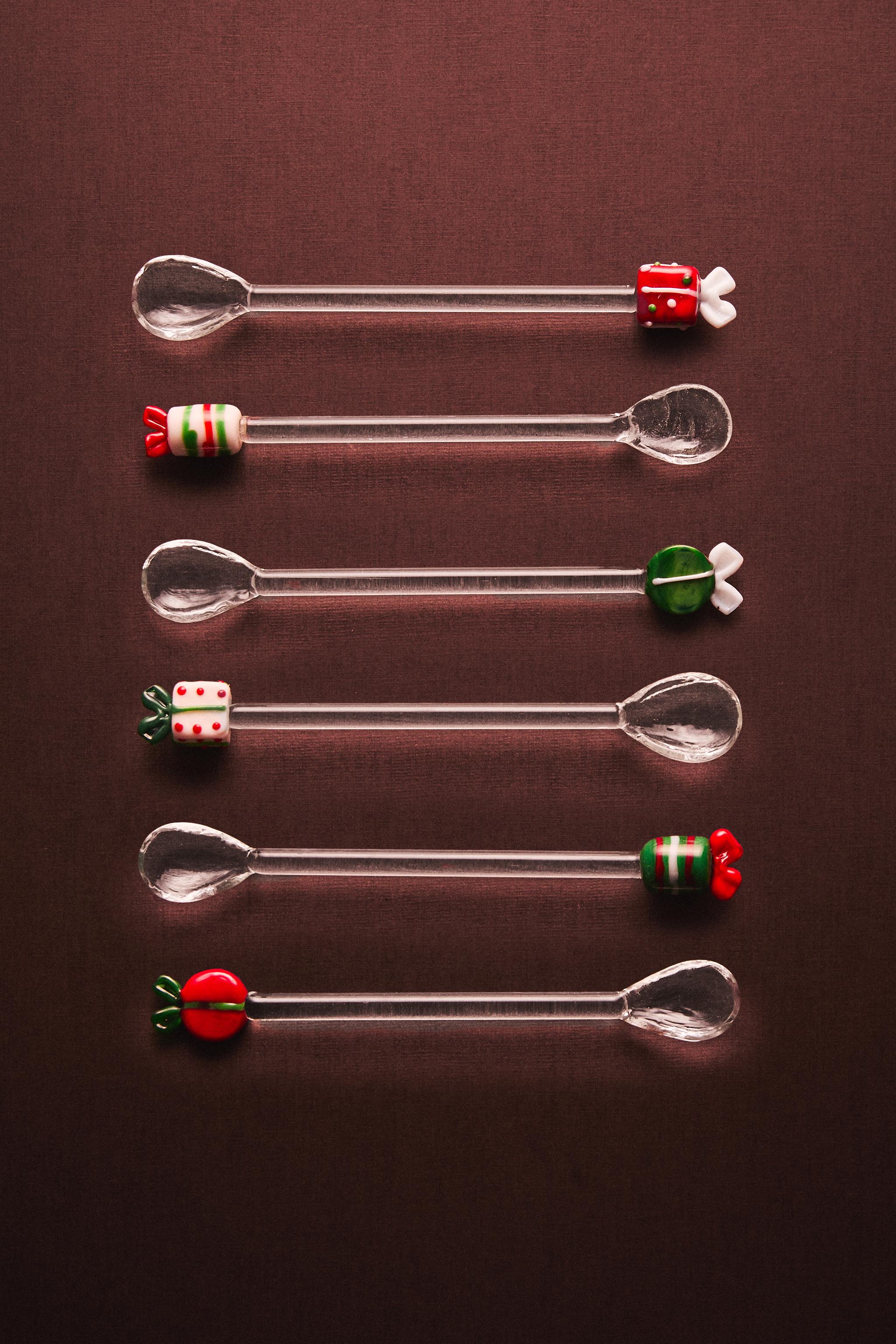 SET OF GLASS CHRISTMAS DESSERT SPOONS (SET OF 6)