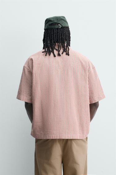 CHEMISE COUPE BOXY À CARREAUX BRODÉE - Blanc / Rouge de Zara - Image 2