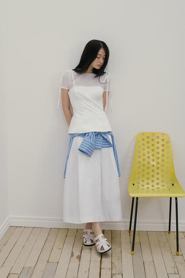 フィットトップス リボン付きホワイト0Zaraのフィットトップス リボン付き - ホワイト - 画像 0