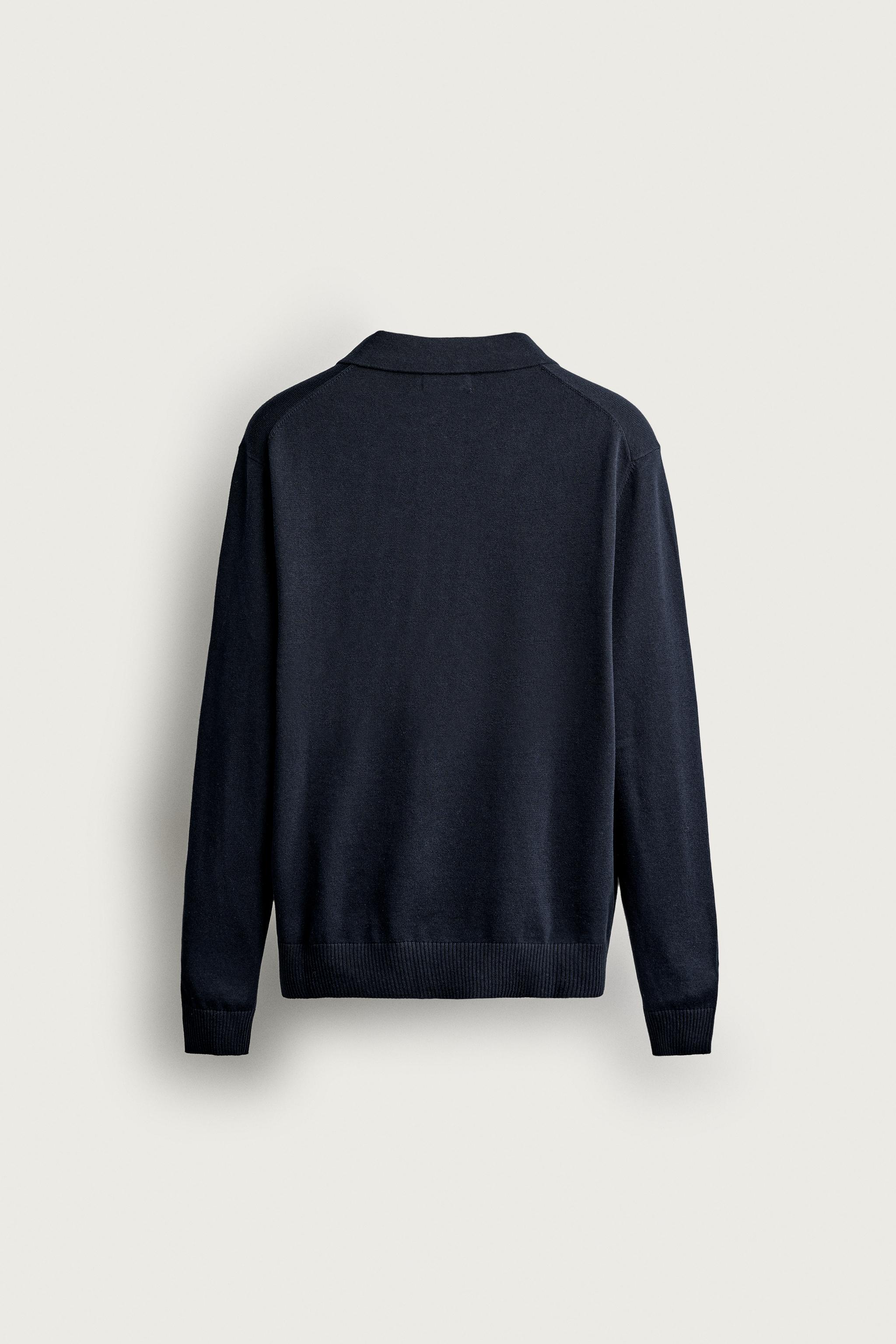 COTTON-LINEN KNIT REGULAR FIT POLO — Navy blue