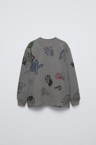 ФУТБОЛКА С ПРИНТОМ ГРАФФИТИ — АНТРАЦИТОВО-СЕРЫЙ от Zara — изображение 0