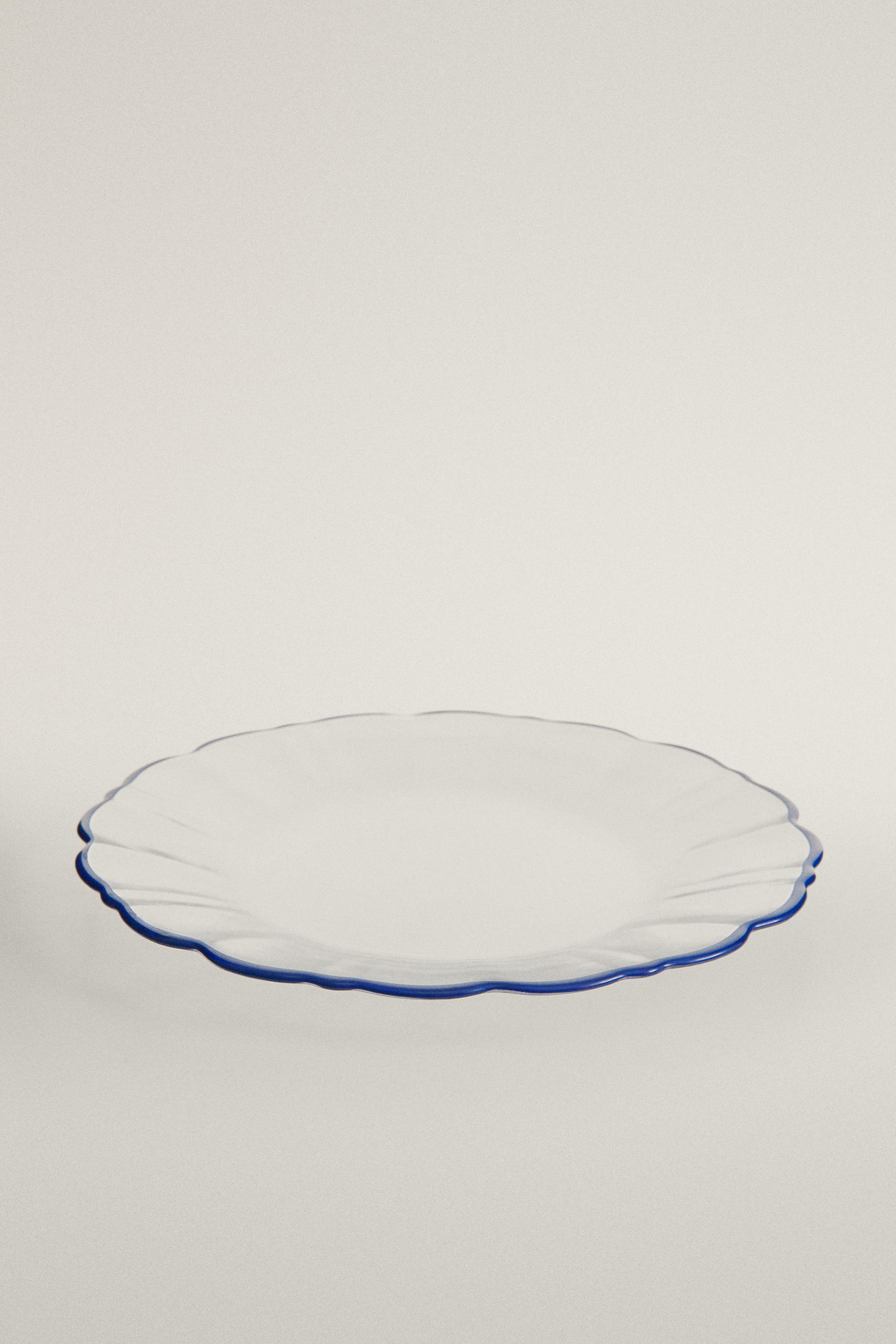 GLASS DESSERT PLATE WITH CONTRASTING RIM — Blue