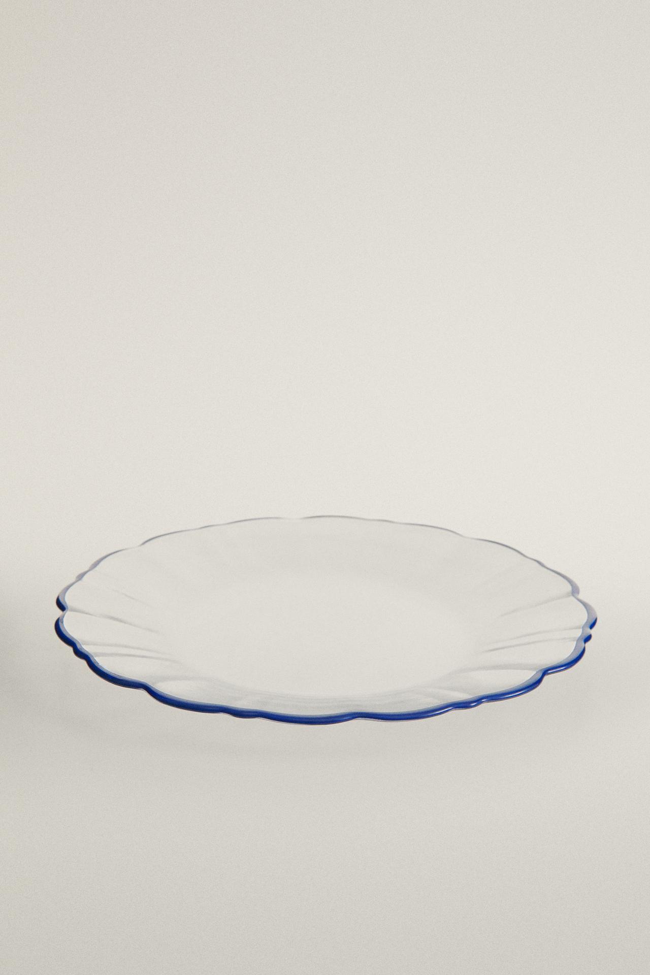 GLASS DESSERT PLATE WITH CONTRASTING RIM — Blue