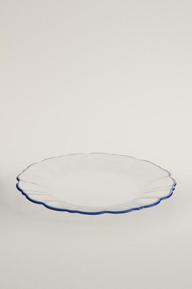 GLASS DESSERT PLATE WITH CONTRASTING RIM — Blue 2