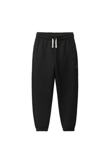 Zara JEDNOBOJNE PLIŠANE JOGGER PANTALONE SA ETIKETOM – Crna