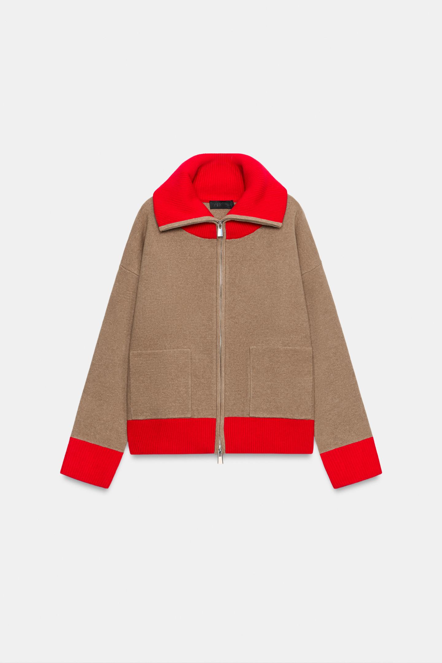 Женский кардиган Zara Combined, цвет: Экрю / Красный